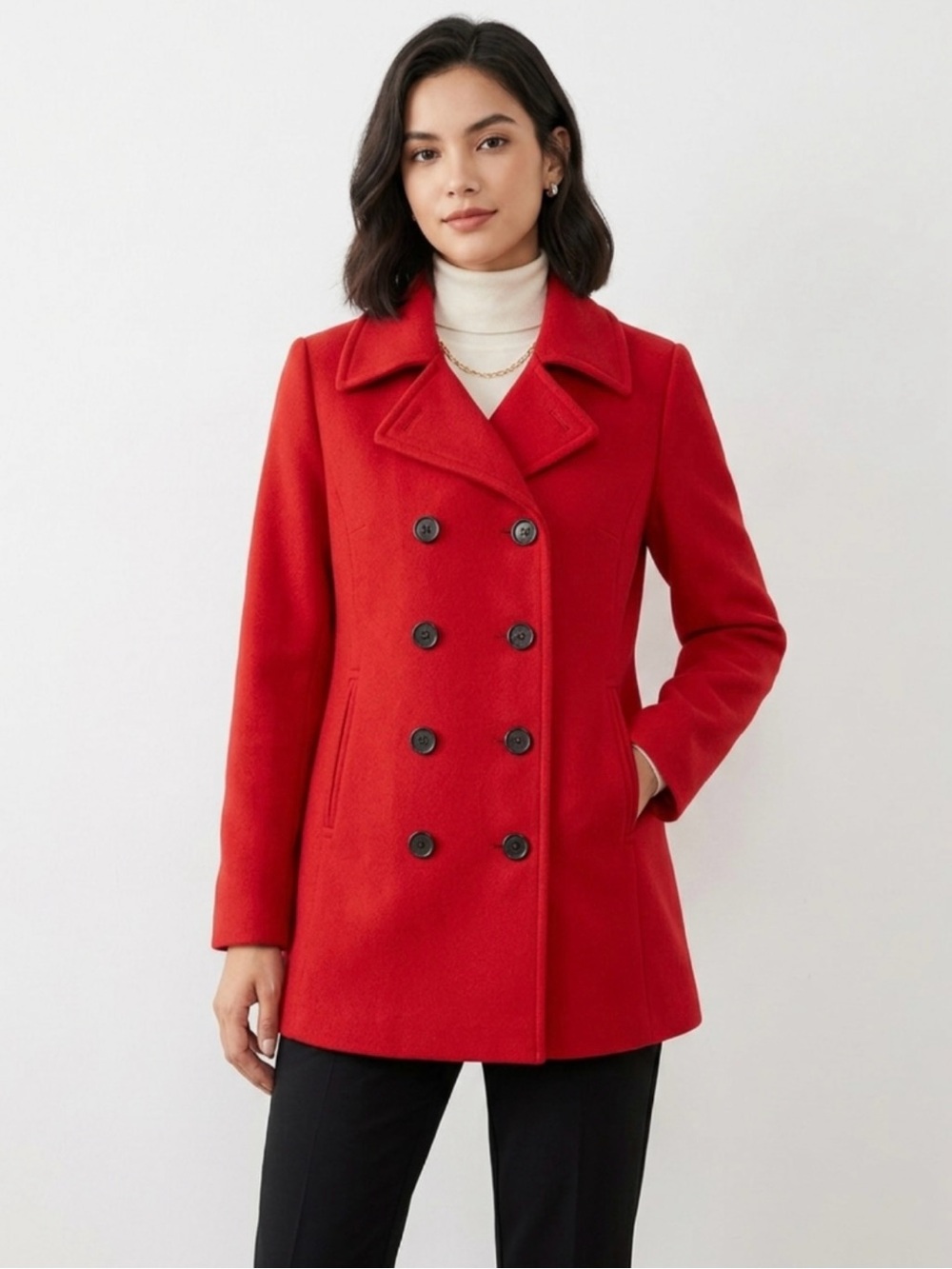J. Crew Women’s M Coral Red Wool Double Breasted Quilted Thinsulate Pea Coat